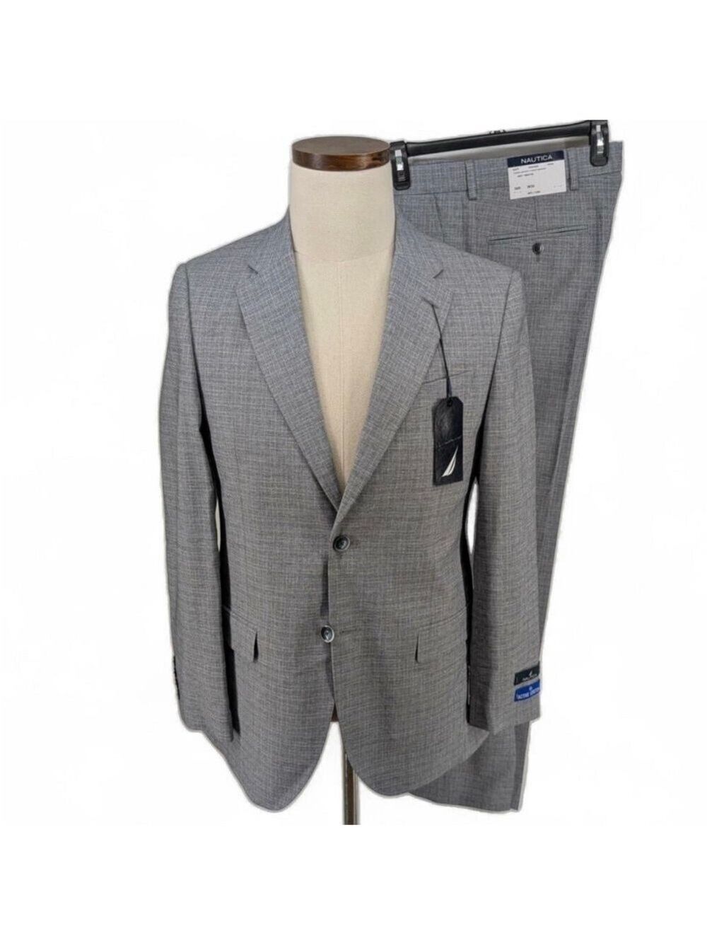 Nautica Men’s Modern Fit 2 Piece Stretch Suit Jacket in Classic Grey/Blue - NWT